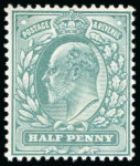 Stamp of Great Britain » King Edward VII » 1902-10 De La Rue Issues 1902-10 1/2d Dull blue green mint l.h. with watermark inverted variety