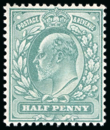 Stamp of Great Britain » King Edward VII » 1902-10 De La Rue Issues 1902-10 1/2d Dull blue green mint l.h. with watermark inverted variety