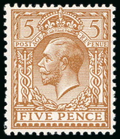 Stamp of Great Britain » King George V » 1912-24 Profile Head Issues 1912-24 5d yellow-brown mint n.h. with no watermark variety