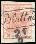 Stamp of Austria » Bohemia (Böhmen) Blattna - Bohemia (Böhmen). 1850 3kr, Müller 244a