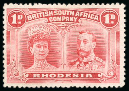 Stamp of Rhodesia 1910-13 1d bright carmine, perf. 13 1/2, unused with large part original gum