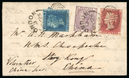 Stamp of Great Britain » 1854-1900 Postal History of the Perforated Line Engraved and Surface Printed Issues 1860 (May 25) Entire to HMS Chesapeake in Hong Kong, China, the flagship of the British China Squadron during the 2nd Opium war
