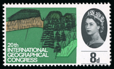 Stamp of Great Britain » Queen Elizabeth II 1964 Geographical Congress 8d mint n.h. with inverted watermark