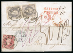 Stamp of Norway 1860 Wrapper to England franked with 1856-57 3sk vertical pair and 8sk tied by Bergen cds
