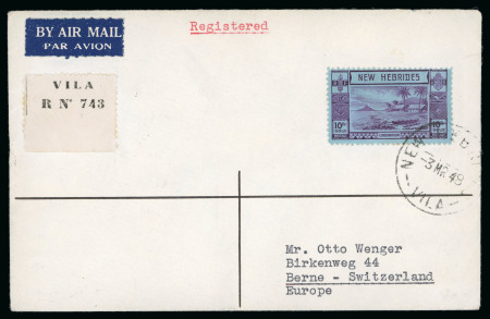 Stamp of New Hebrides 1946-52, Three envelopes to Switzerland incl. 10F sent registered