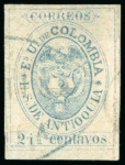 Stamp of Colombia » States - Antioquia 1868, 2 1/2c blue, position 23, used with handstamp