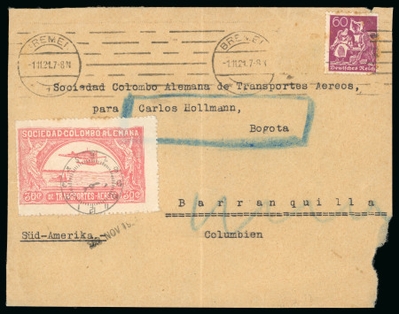 Stamp of Colombia » Airmails 1921, 30c rose, in combination with Germany on cover