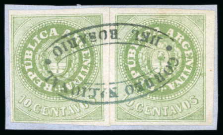 Stamp of Argentina » General issues 1862, 10c green, two singles with mainly very good
