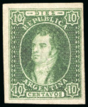 Stamp of Argentina » General issues 1864, First Printing imperforate, 10c green, mint