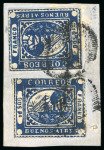 Stamp of Argentina » Buenos Aires 1858, 2p ("Dos") blue, two on piece