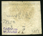 Stamp of Argentina » Buenos Aires 1858, 3p ("Tres") green, uncommonly deep shade, used