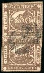 Stamp of Argentina » Buenos Aires 1858, 4r ("Cuato") brown, vertical pair, clipped at