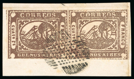 Stamp of Argentina » Buenos Aires 1858, 4r ("Cuato") brown, a choice pair though slightly