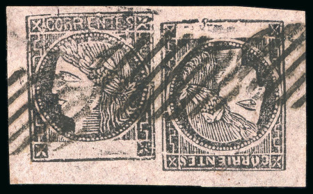 Stamp of Argentina » Corrientes 1875, (3c) rose-lilac, tête-bêche pair used
