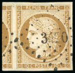 Stamp of France » Type Cérès de 1849-1850 1849, Cérès non dentelé 10 centimes bistre-jaune,