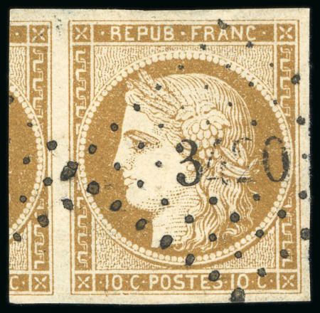 Stamp of France » Type Cérès de 1849-1850 1849, Cérès non dentelé 10 centimes bistre-jaune,