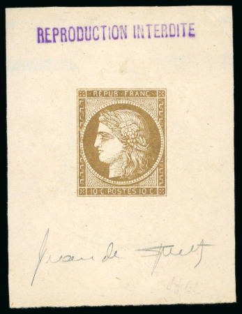 Stamp of France » Type Cérès de 1849-1850 1849, Cérès non dentelé 10 centimes bistre-jaune,