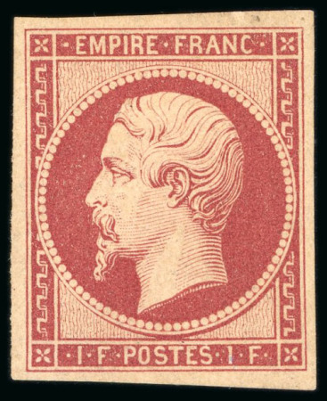 Stamp of France » Empire 1853-1862 1853, Empire non dentelé 1 franc carmin, Y&T n°18d