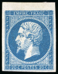 Stamp of France » Empire 1853-1862 1854, Empire non dentelé 20 centimes bleu, Y&T n°14A,