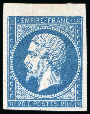 Stamp of France » Empire 1853-1862 1854, Empire non dentelé 20 centimes bleu, Y&T n°14A,