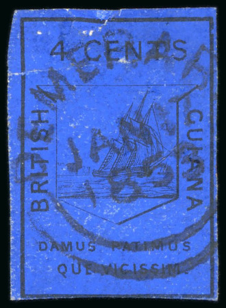 Stamp of British Guiana » 1852 Waterlow (SG 9-10) 1852, 4c black on deep blue, used with neat Demerara JAN 17 1853 cds