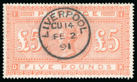 Stamp of Great Britain 1867-83, £5 orange on white paper, DK, used