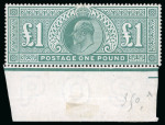 Stamp of Great Britain » King Edward VII » 1902-10 De La Rue Issues 1902-10, De La Rue £1 dull blue-green mint o.g. lower marginal