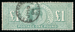 Stamp of Great Britain 1902-10, De La Rue £1 dull blue-green used with neat cds