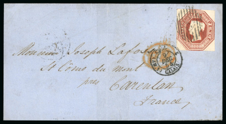Stamp of Great Britain » 1847-54 Embossed 1847-54, 10d Embossed with close to good margins, tied to 1854 (Dec 8) wrapper from London to France
