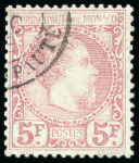 Stamp of Colonies françaises » Monaco 1885, Prince Charles III 5 franc carmin sur vert, Y&T
