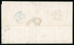 Stamp of Great Britain 1847-54, 1s Embossed pair, cut into at bottom of one and top of other, tied to 1856 (Sep 16) entire from London to Peru
