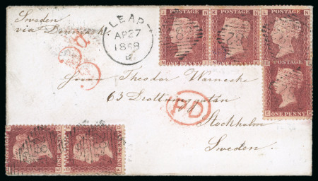 Stamp of Great Britain 1858 envelope from Leap (Ireland) to Sweden with strip