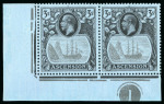Stamp of Ascension 1922-33, Small group incl. 1924-33 3s with "cleft rock" variety in mint h.r. lower left corner pair