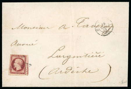 Stamp of France » Empire 1853-1862 1853, Empire non dentelé 1 franc carmin, Y&T n°18