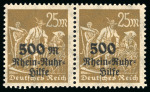 Stamp of Germany » German Empire 1923, 25m + 500m ocher-brown, "M" of the 500 denomination missing