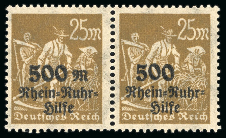 Stamp of Germany » German Empire 1923, 25m + 500m ocher-brown, "M" of the 500 denomination missing