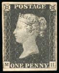 Stamp of Great Britain 1840, 1d black pl.1b MH, unused with close to good margins