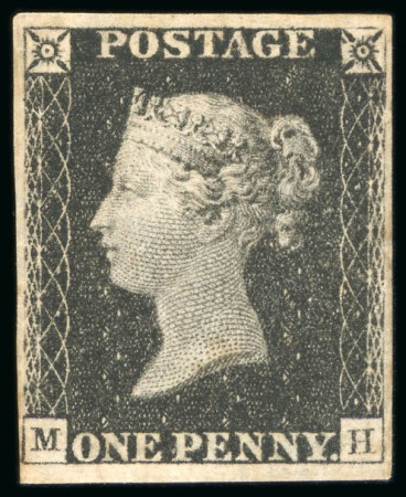 Stamp of Great Britain 1840, 1d black pl.1b MH, unused with close to good margins
