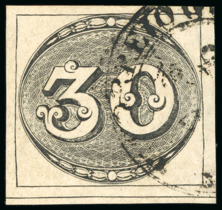 Stamp of Brazil 1843, 30r black, worn impression, used