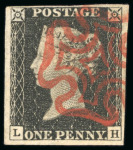 Stamp of Great Britain 1840, 1d black pl.2 LH used, with close to large margins
