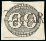 Stamp of Brazil 1843, 60r black, worn impression, used at Sabará