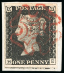 Stamp of Great Britain 1840, 1d black pl.2 HE used, with fine to very large margins