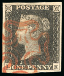 Stamp of Great Britain 1840, 1d black pl.1b LK used, with good to large margins