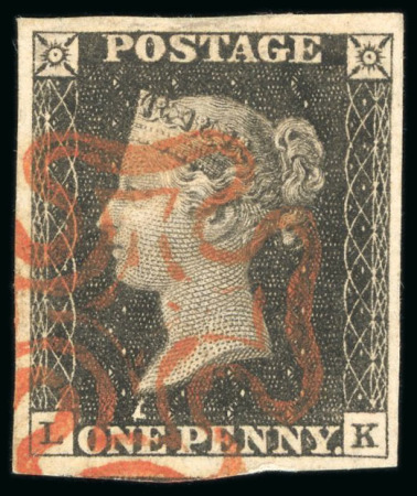 Stamp of Great Britain 1840, 1d black pl.1b LK used, with good to large margins