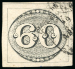 Stamp of Brazil 1843, 60r black, worn impression, used at Pernambuco