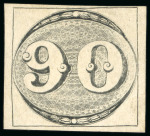 Stamp of Brazil 1843, 90r black, worn impression, unused without gum