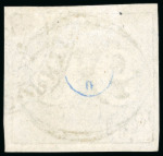 Stamp of Brazil 1843, 90r black, worn impression, clear to predominantly