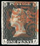 Stamp of Great Britain 1840, 1d black pl.4 LJ used, with fine to good margins