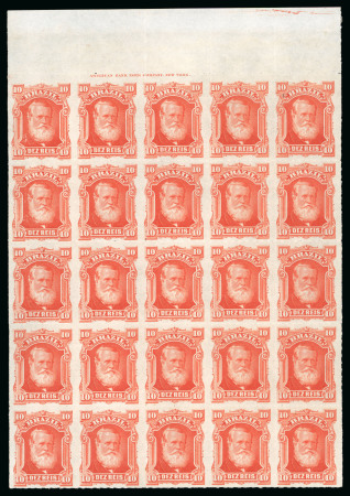 Stamp of Brazil 1878-79, a wonderful mint block of 25 (5x5)