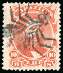 Stamp of Brazil 1866, 10r vermilion with bee fancy cancel